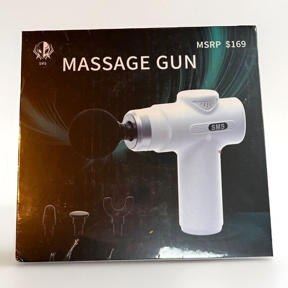 SMS Massage Gun 4 Heads USB Rechargeable Lithium Battery White MSRP $169 - Picture 1 of 3